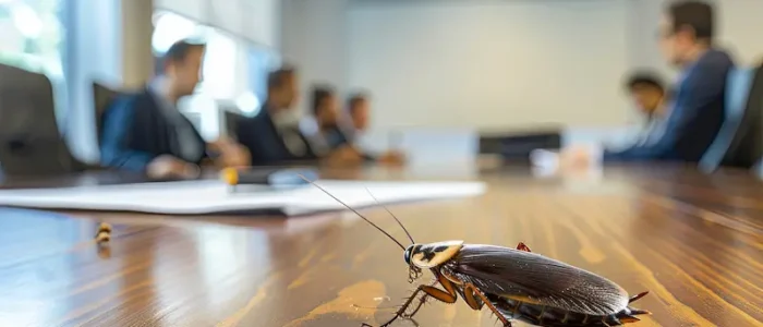 A cockroach on a table during a business meeting